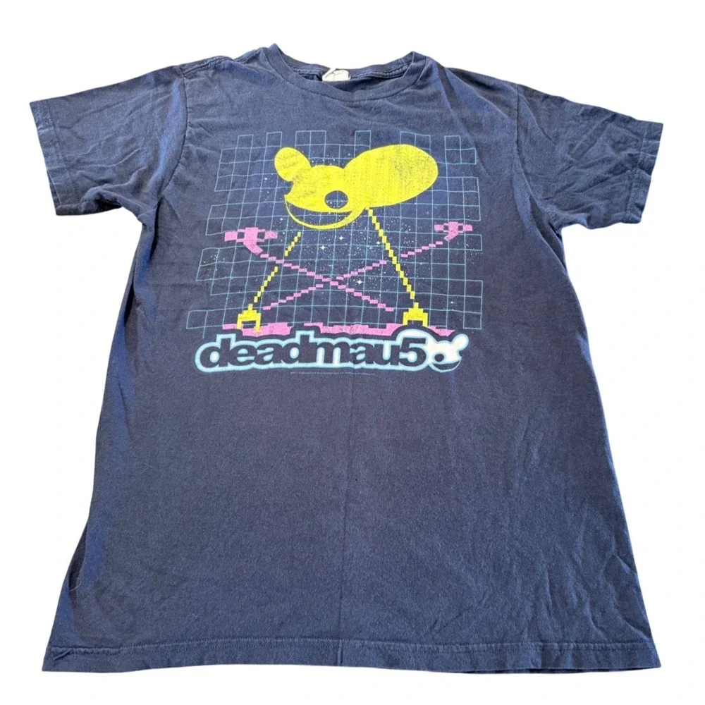 Deadmau5 2011 Graphic‎ T-Shirt Black Neon Pixel Art Mau5head EDM Music Tee